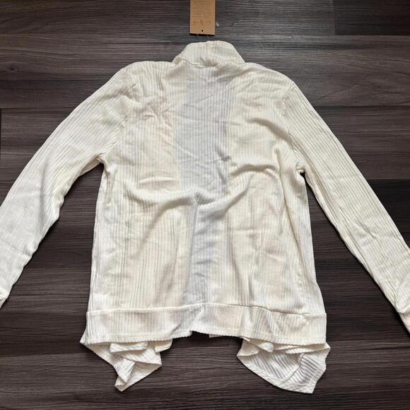Paper Crane Women's Cardigan Size Small Beige Ribbed Drape Long Sleeves - Picture 6 of 8